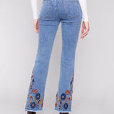 Flare Leg Stretch Denim Pants with Colorful Embroidery on Sides and Hem - Charlie B - 690178699573 - Sugar River Shoppe - 