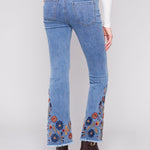 Flare Leg Stretch Denim Pants with Colorful Embroidery on Sides and Hem - Charlie B - 690178699573 - Sugar River Shoppe - 