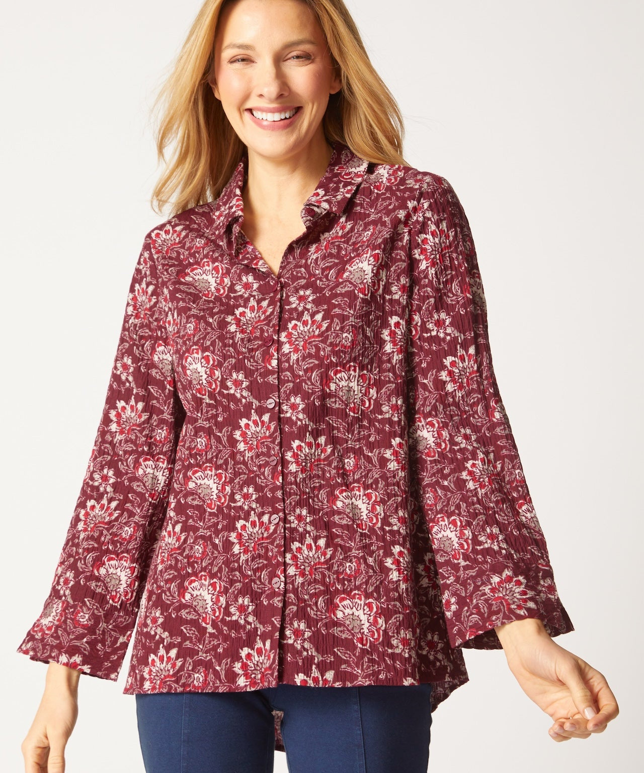Floral Block Print Shaped Shirt - Habitat - 194451630920 - Sugar River Shoppe - 
