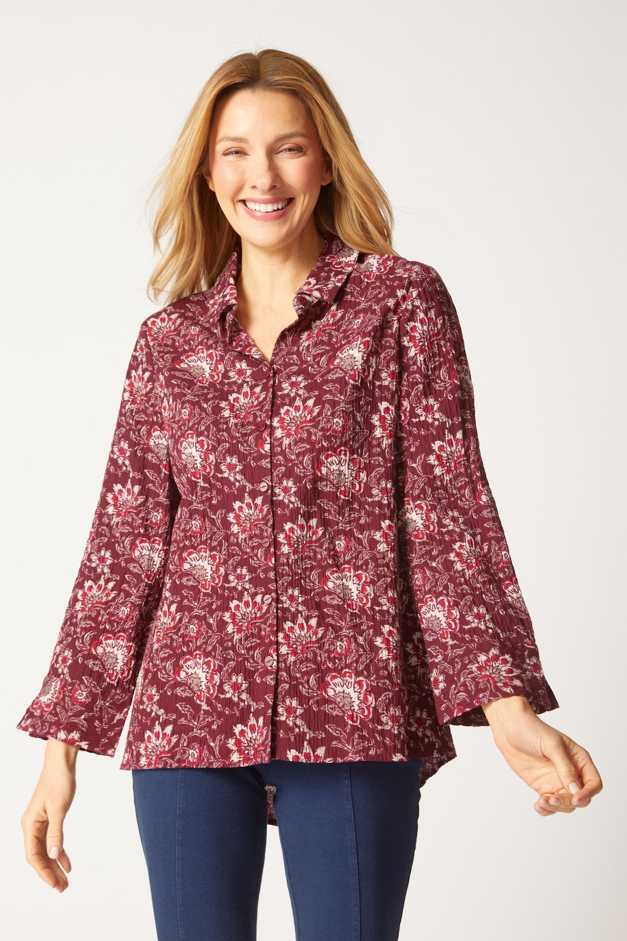 Floral Block Print Shaped Shirt - Habitat - 194451630920 - Sugar River Shoppe - 