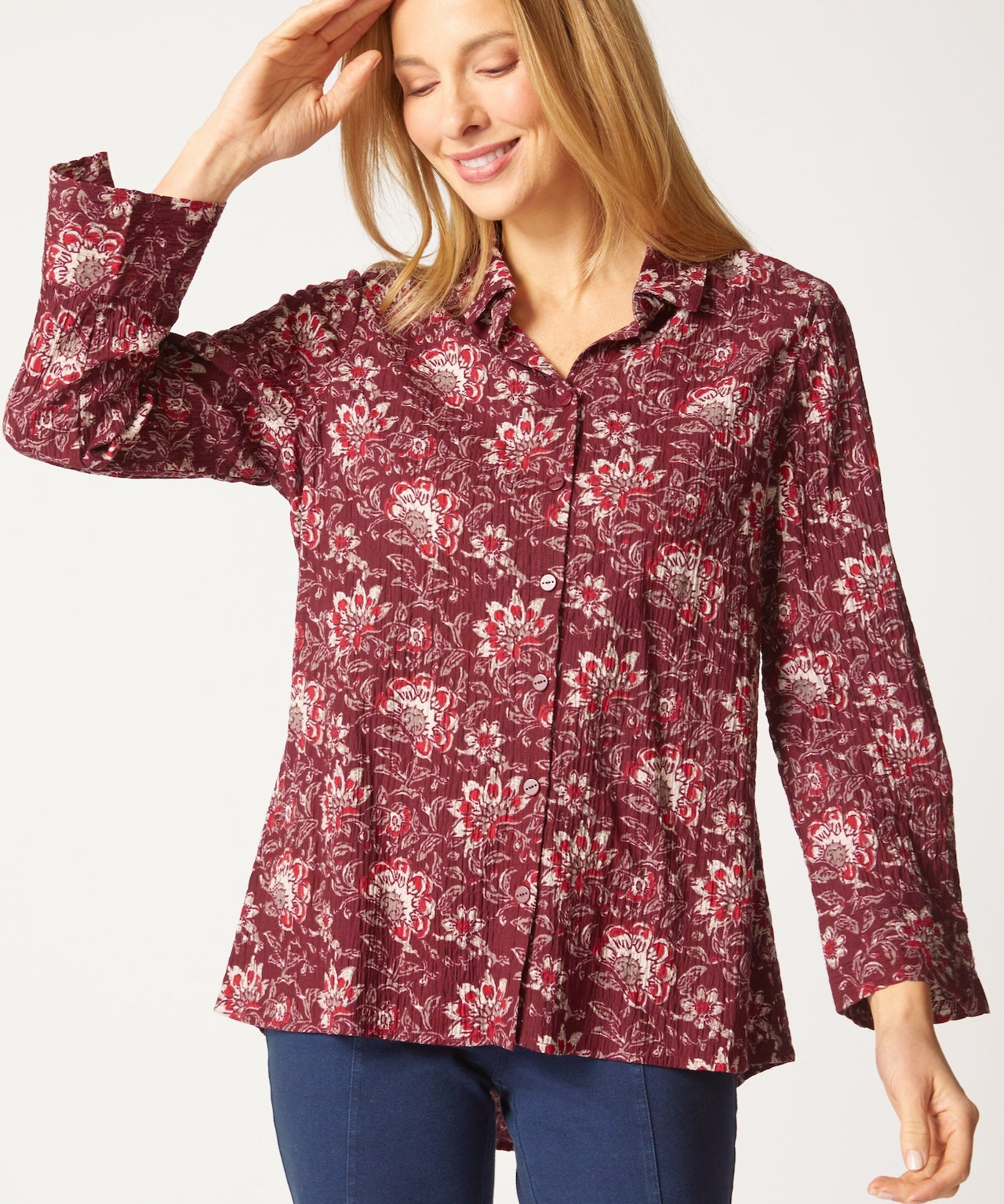 Floral Block Print Shaped Shirt - Habitat - 194451630920 - Sugar River Shoppe - 