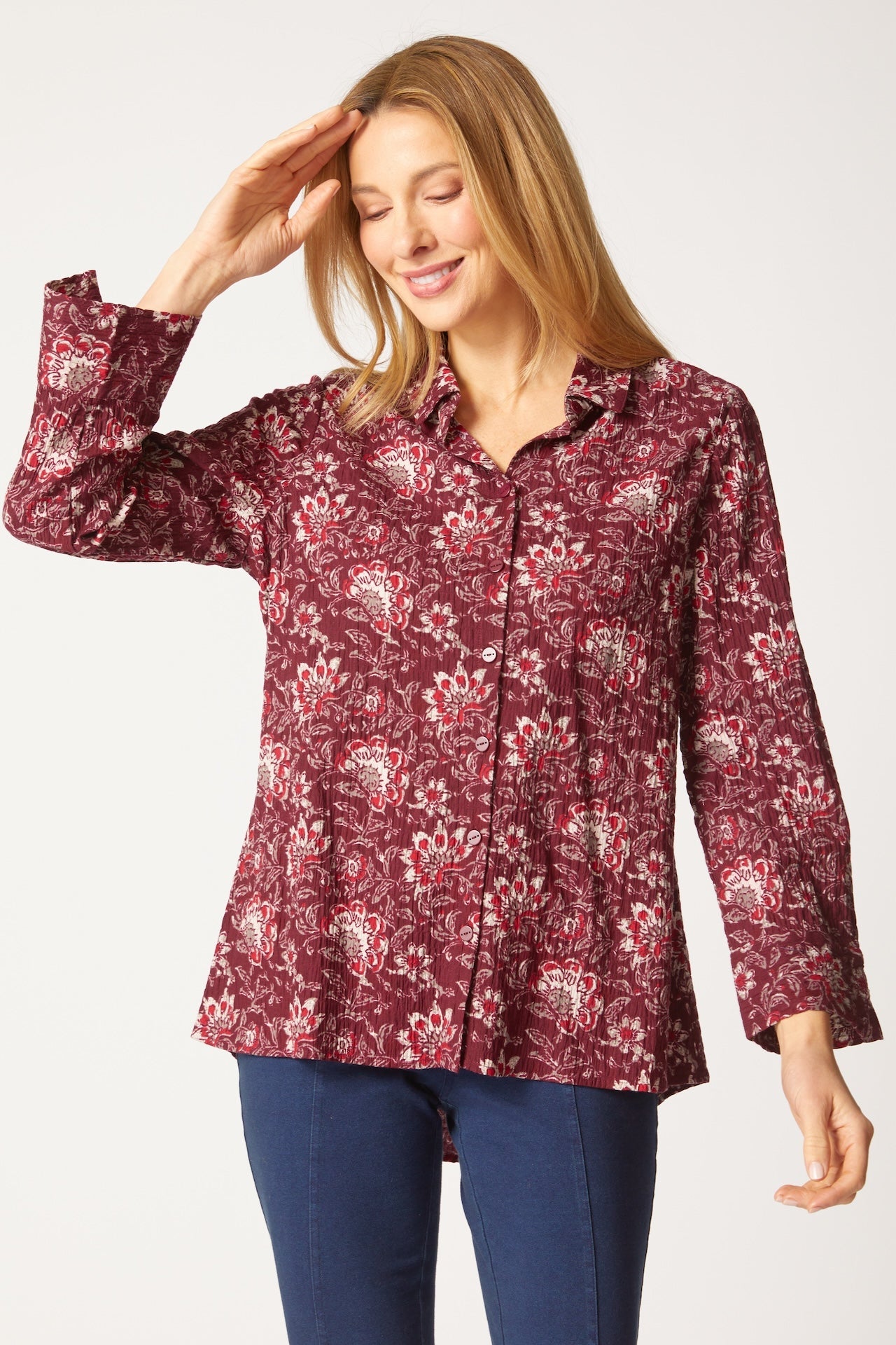 Floral Block Print Shaped Shirt - Habitat - 194451630920 - Sugar River Shoppe - 