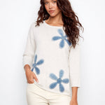 Floral Denim Patch Sweater - Heather Oat - Charlie B - 690178726309 - Sugar River Shoppe - 