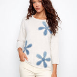 Floral Denim Patch Sweater - Heather Oat - Charlie B - 690178726309 - Sugar River Shoppe - 