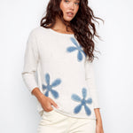 Floral Denim Patch Sweater - Heather Oat - Charlie B - 690178726309 - Sugar River Shoppe - 