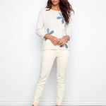 Floral Denim Patch Sweater - Heather Oat - Charlie B - 690178726309 - Sugar River Shoppe - 