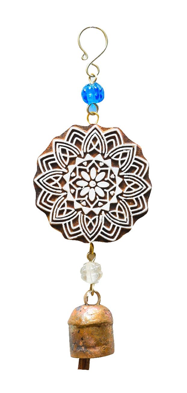 Flower/White Wood Block/Beads & Bell - Moksha - 723175910256 - Sugar River Shoppe - 