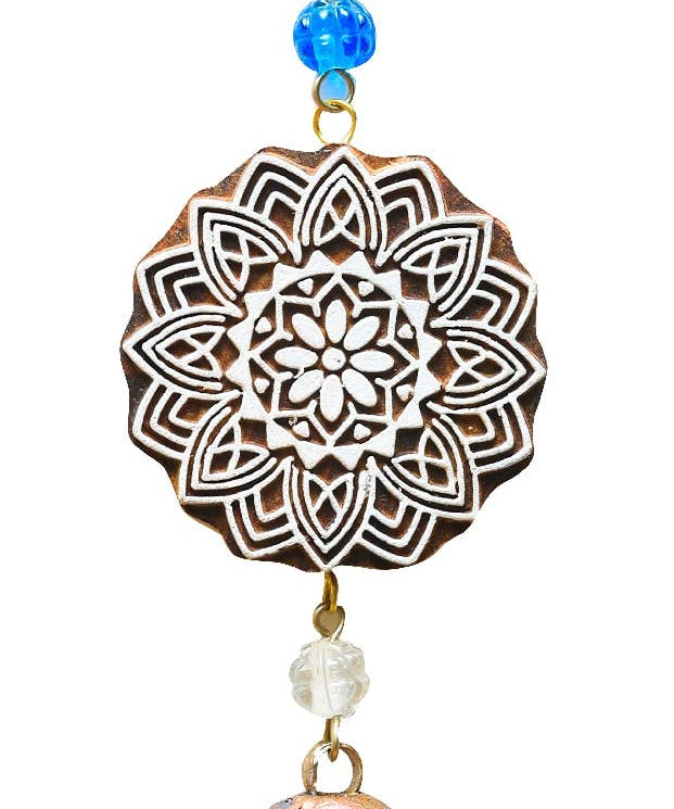 Flower/White Wood Block/Beads & Bell - Moksha - 723175910256 - Sugar River Shoppe - 