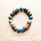 Frosted African Turquoise and Wood Stretch Bracelet - The Jewelry Junkie - 676327716100 - Sugar River Shoppe - 