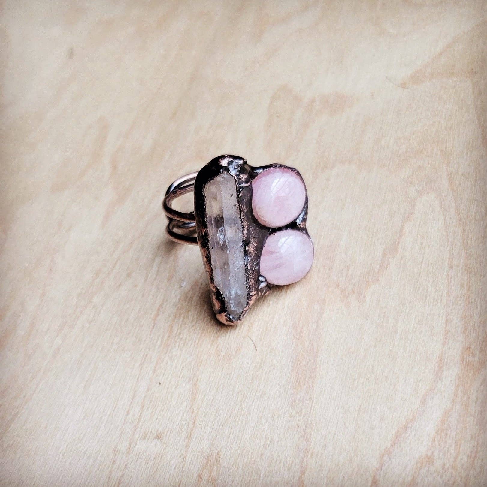 Genuine Rose Quartz Ring in a Copper Setting - The Jewelry Junkie - 676327719125 - Sugar River Shoppe - 