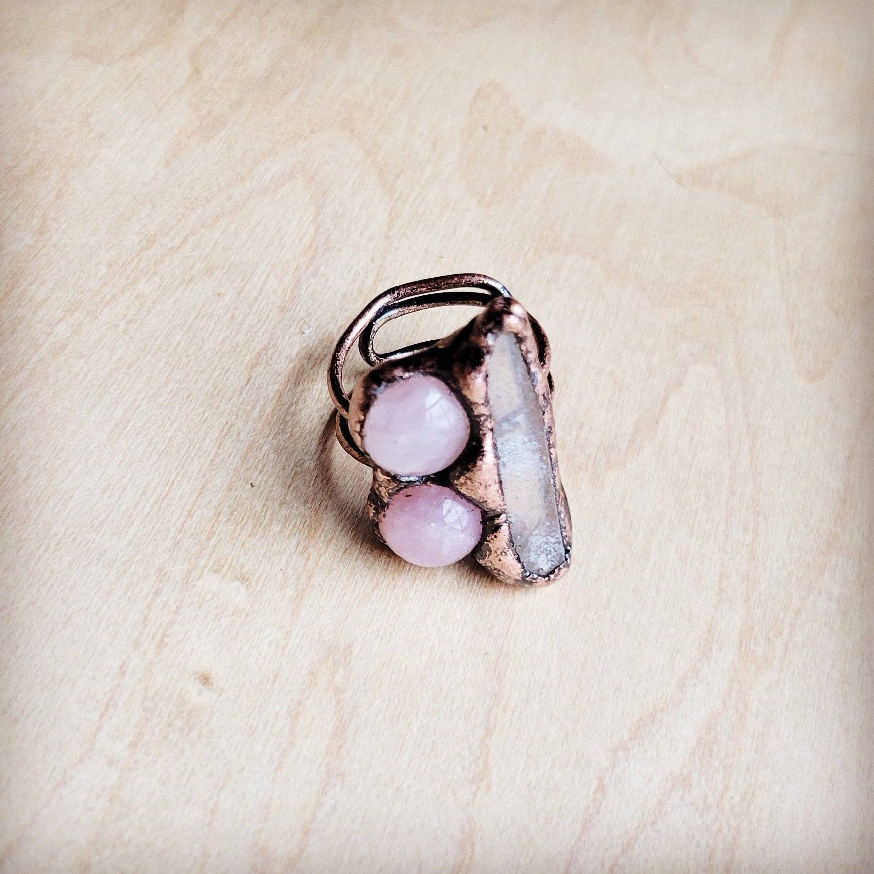 Genuine Rose Quartz Ring in a Copper Setting - The Jewelry Junkie - 676327719125 - Sugar River Shoppe - 
