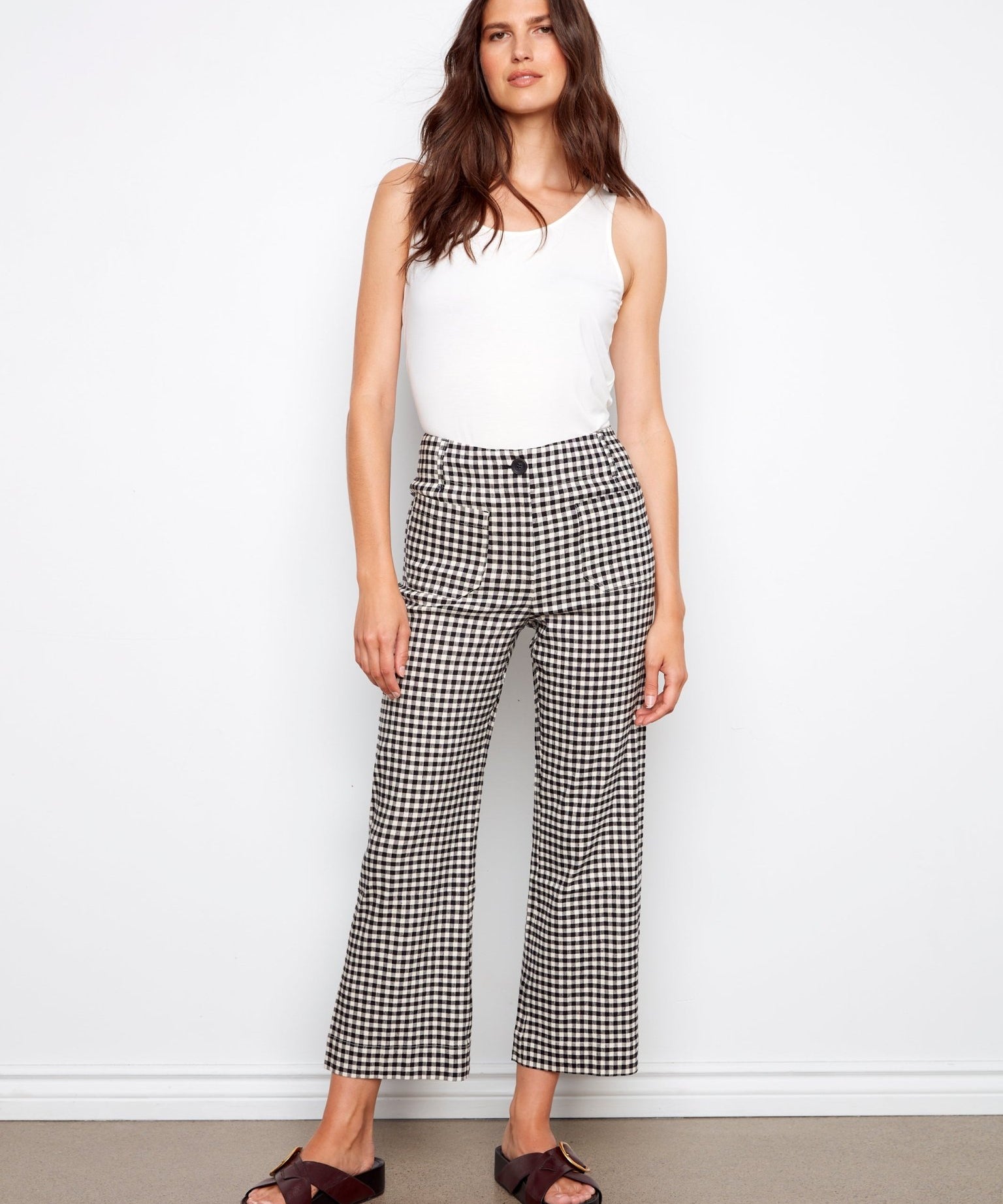 Gingham Cropped Linen Blend Pants - Charlie B - 690178714184 - Sugar River Shoppe - 
