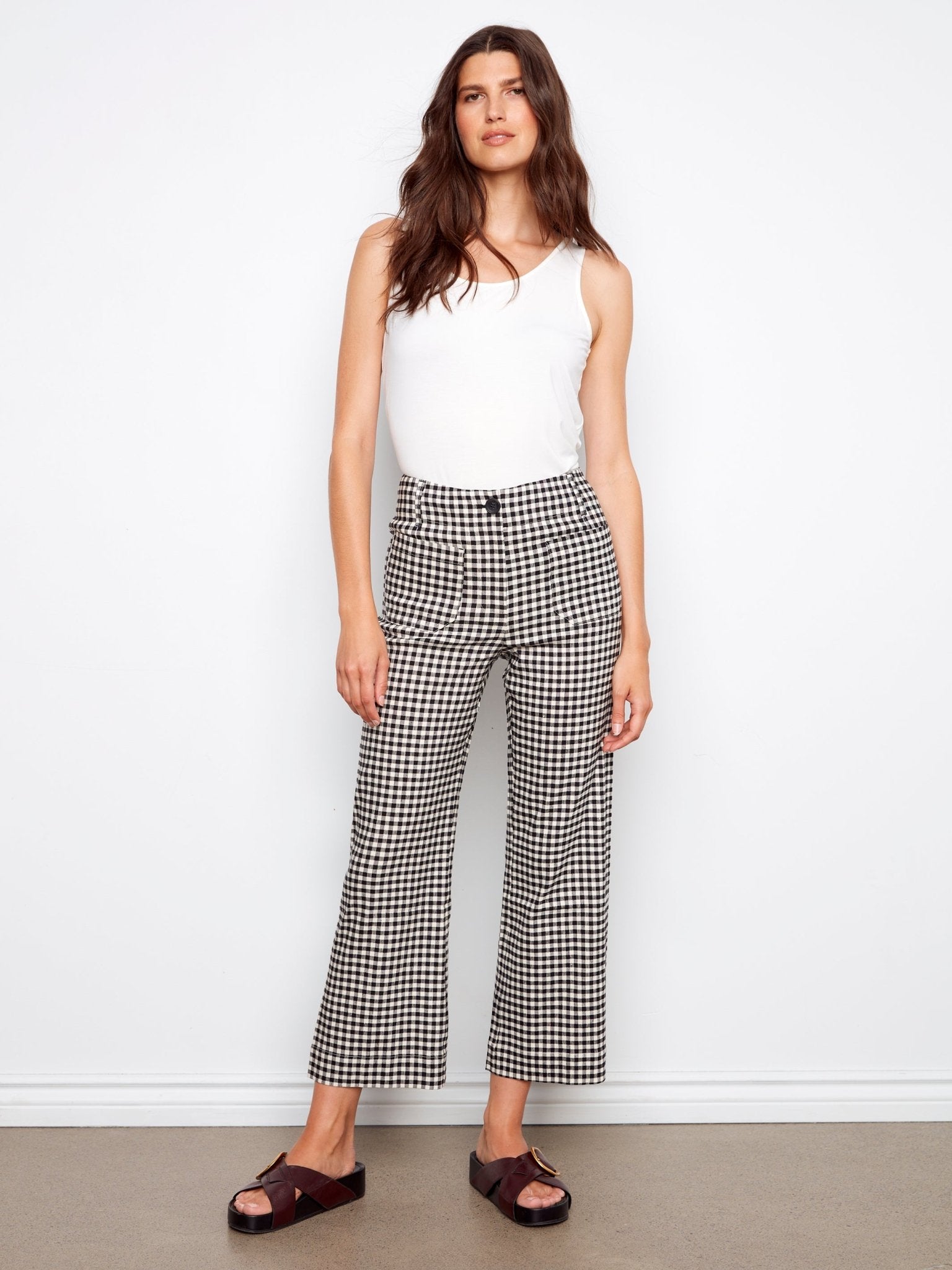 Gingham Cropped Linen Blend Pants - Charlie B - 690178714184 - Sugar River Shoppe - 