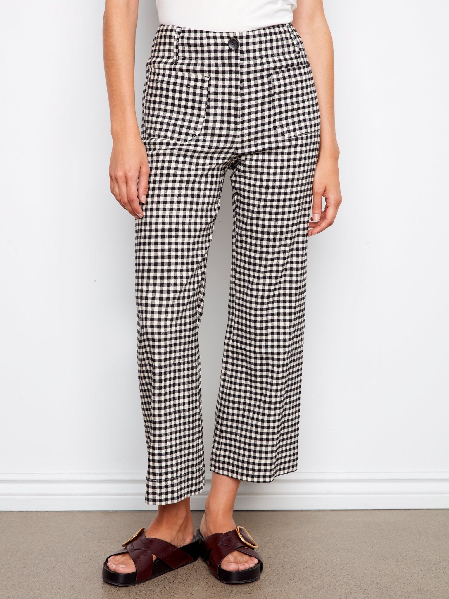 Gingham Cropped Linen Blend Pants - Charlie B - 690178714184 - Sugar River Shoppe - 