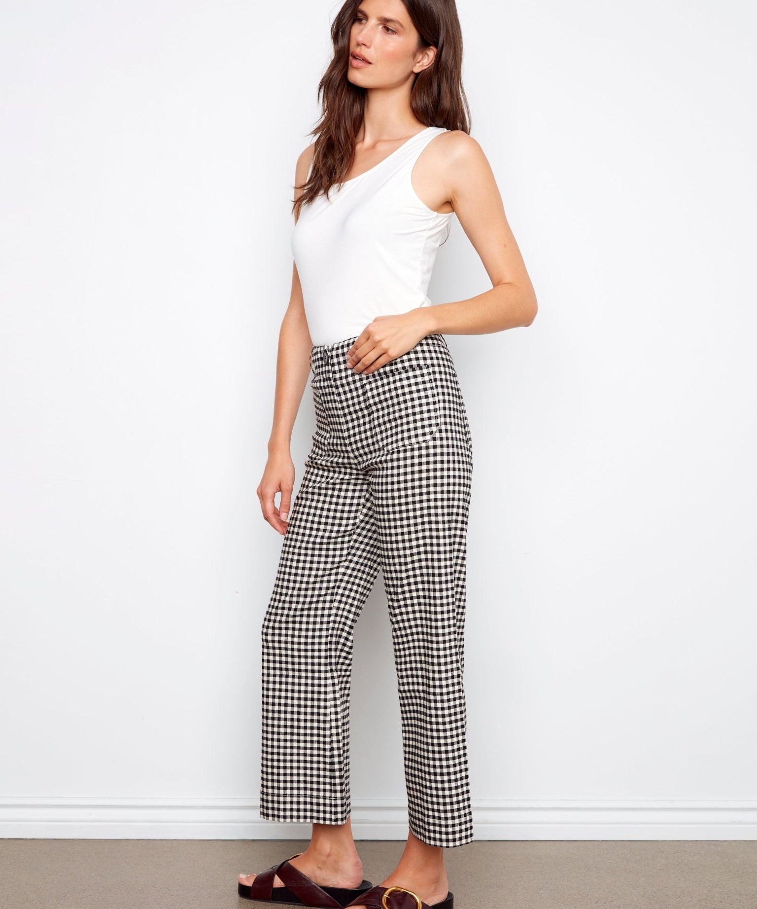 Gingham Cropped Linen Blend Pants - Charlie B - 690178714184 - Sugar River Shoppe - 