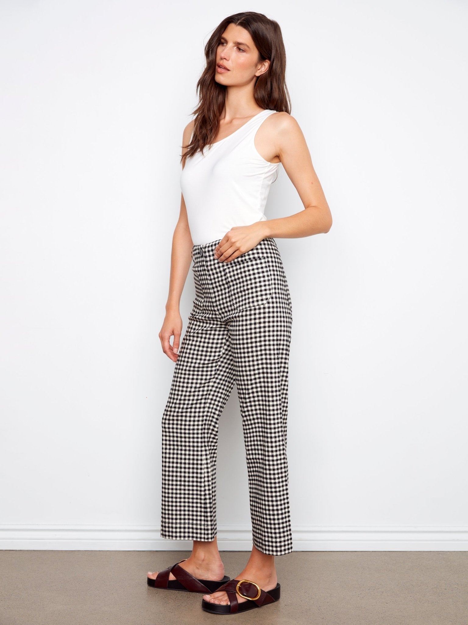 Gingham Cropped Linen Blend Pants - Charlie B - 690178714184 - Sugar River Shoppe - 
