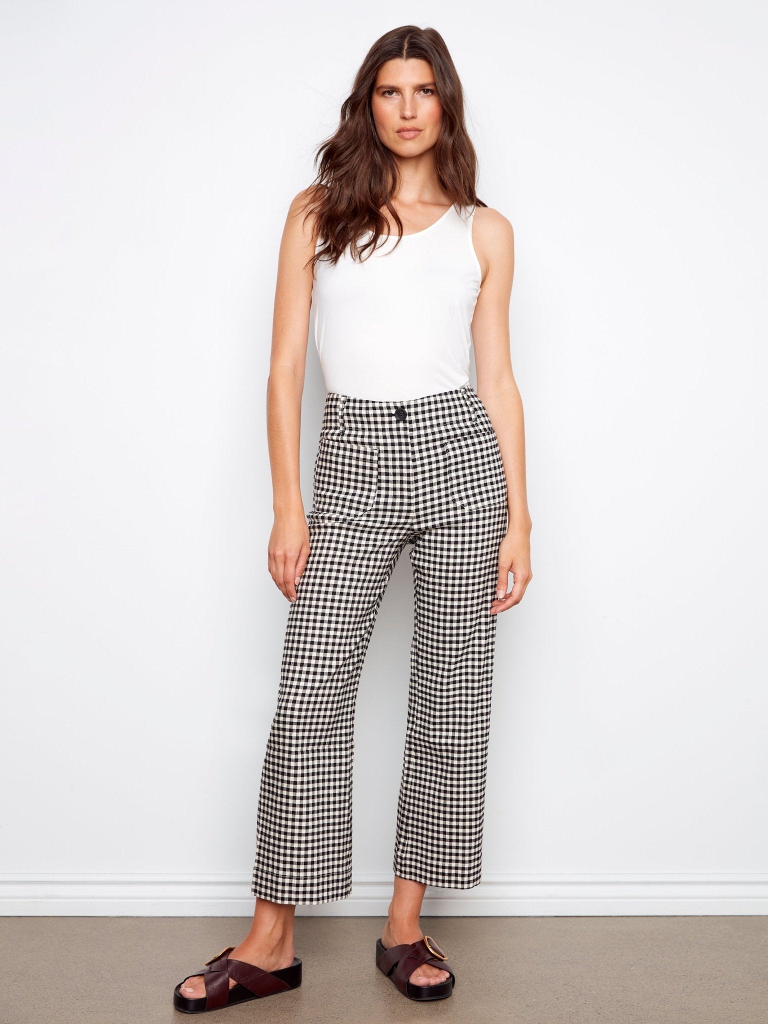 Gingham Cropped Linen Blend Pants - Charlie B - 690178714184 - Sugar River Shoppe - 