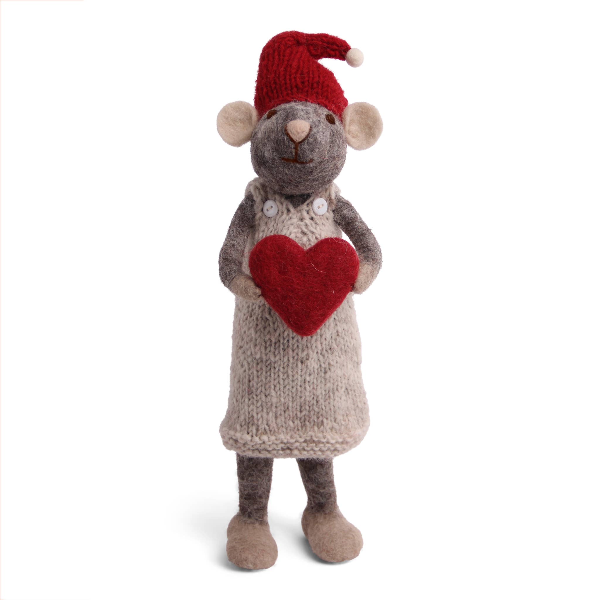 Big Grey Girly Mouse w/Heart Christmas - Sugar River Shoppe
