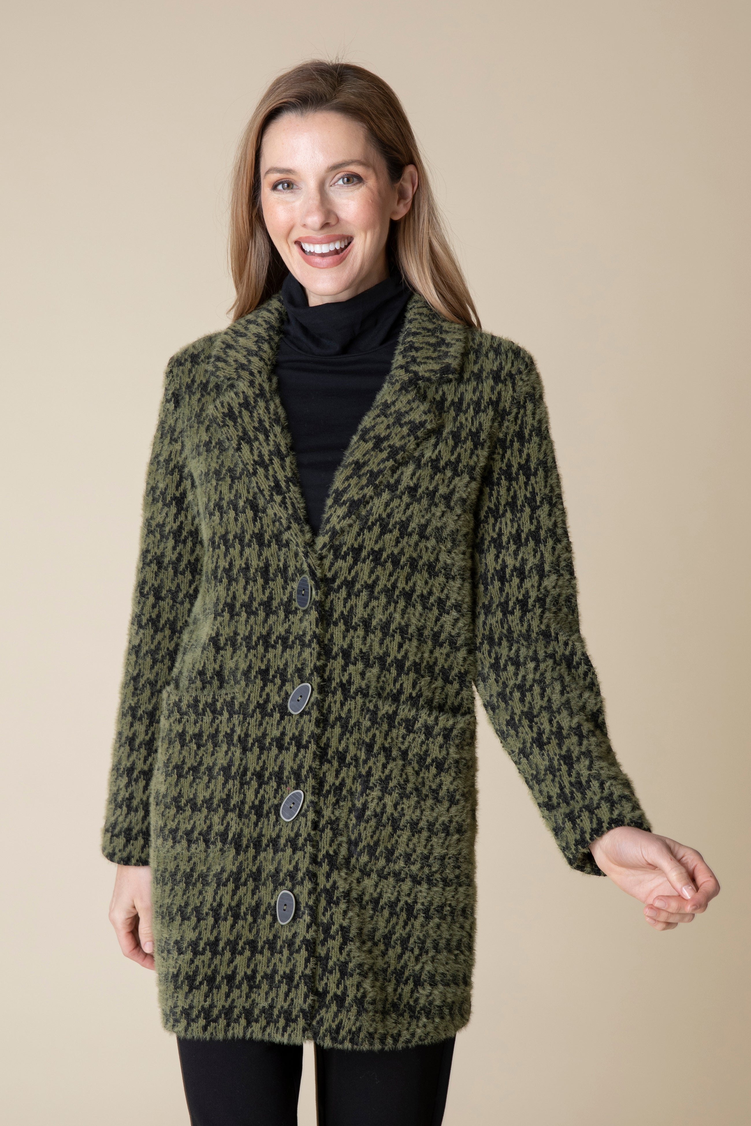 Chenille Houndstooth Car Coat - Sugar River Shoppe
