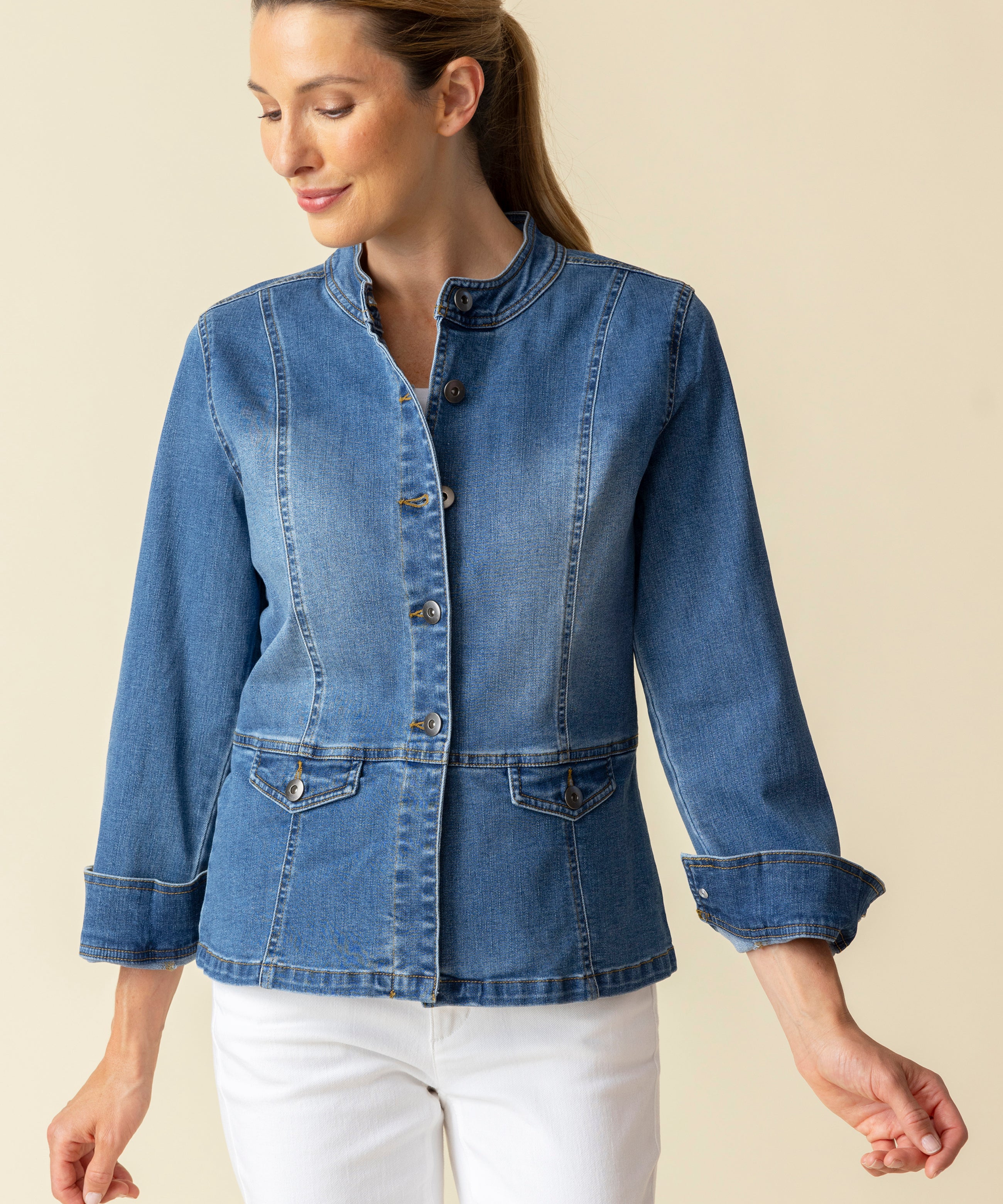 Stretch Denim Moto Jacket - Sugar River Shoppe