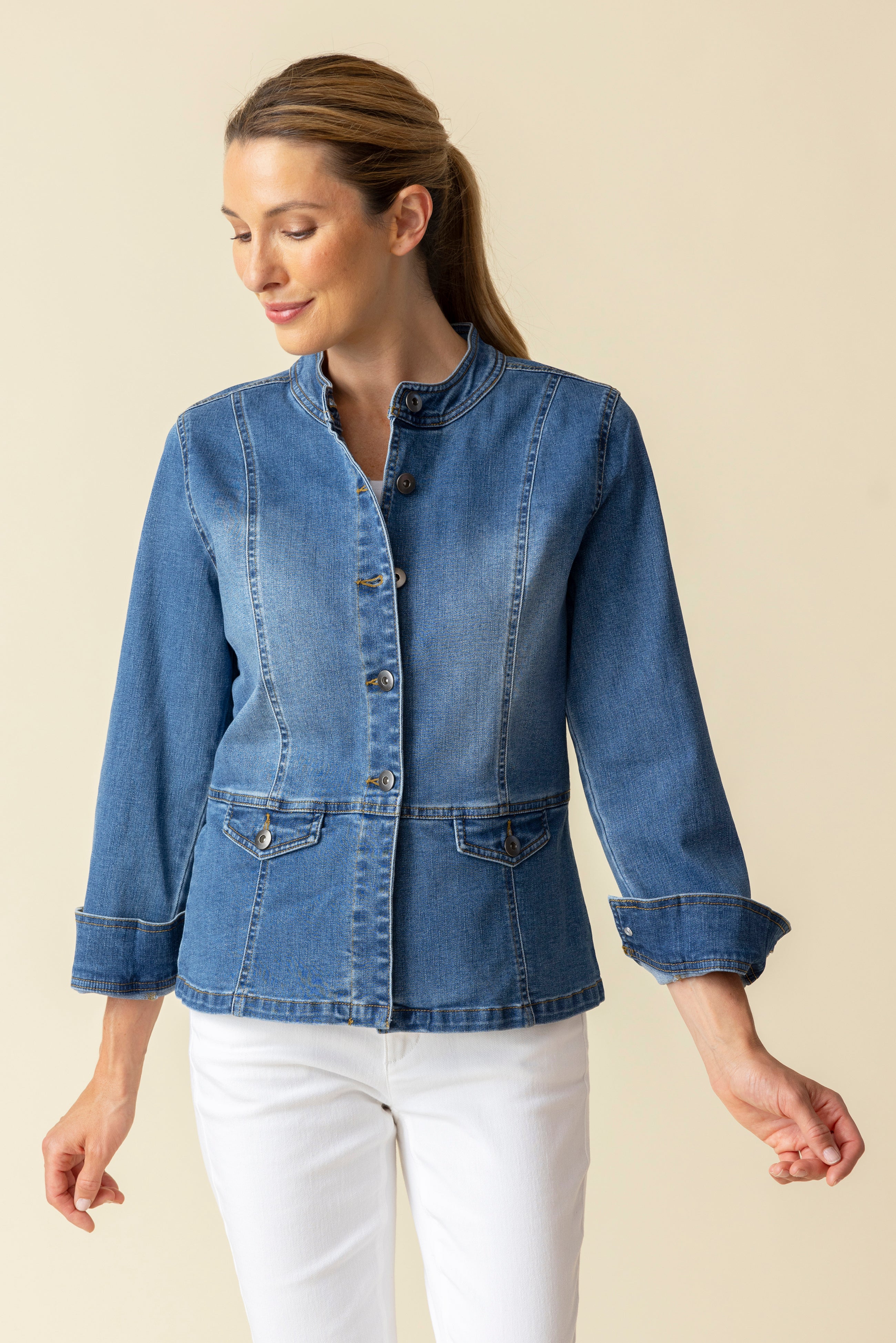 Stretch Denim Moto Jacket - Sugar River Shoppe