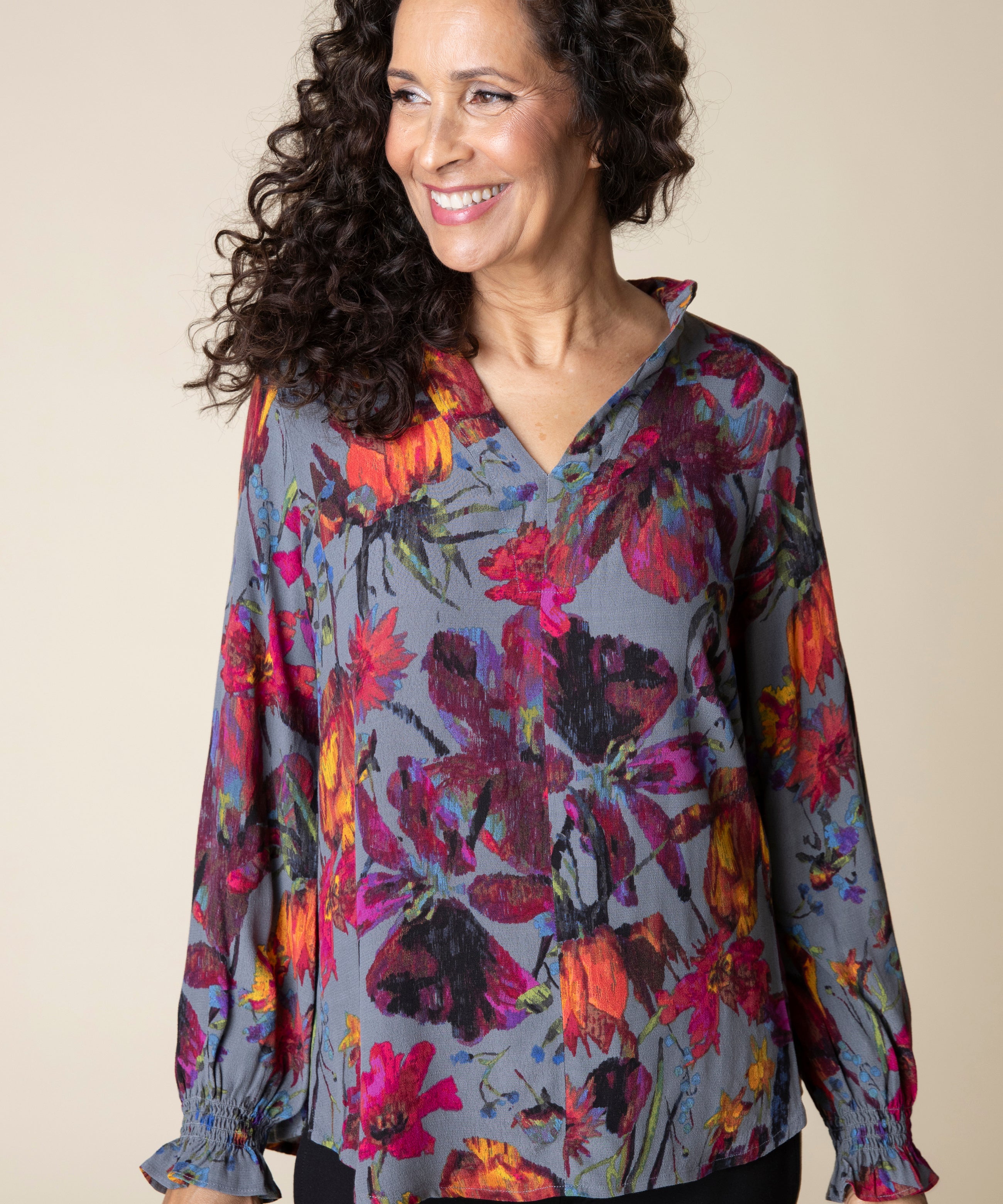 Vintage Print Flounce Shirt - Sugar River Shoppe