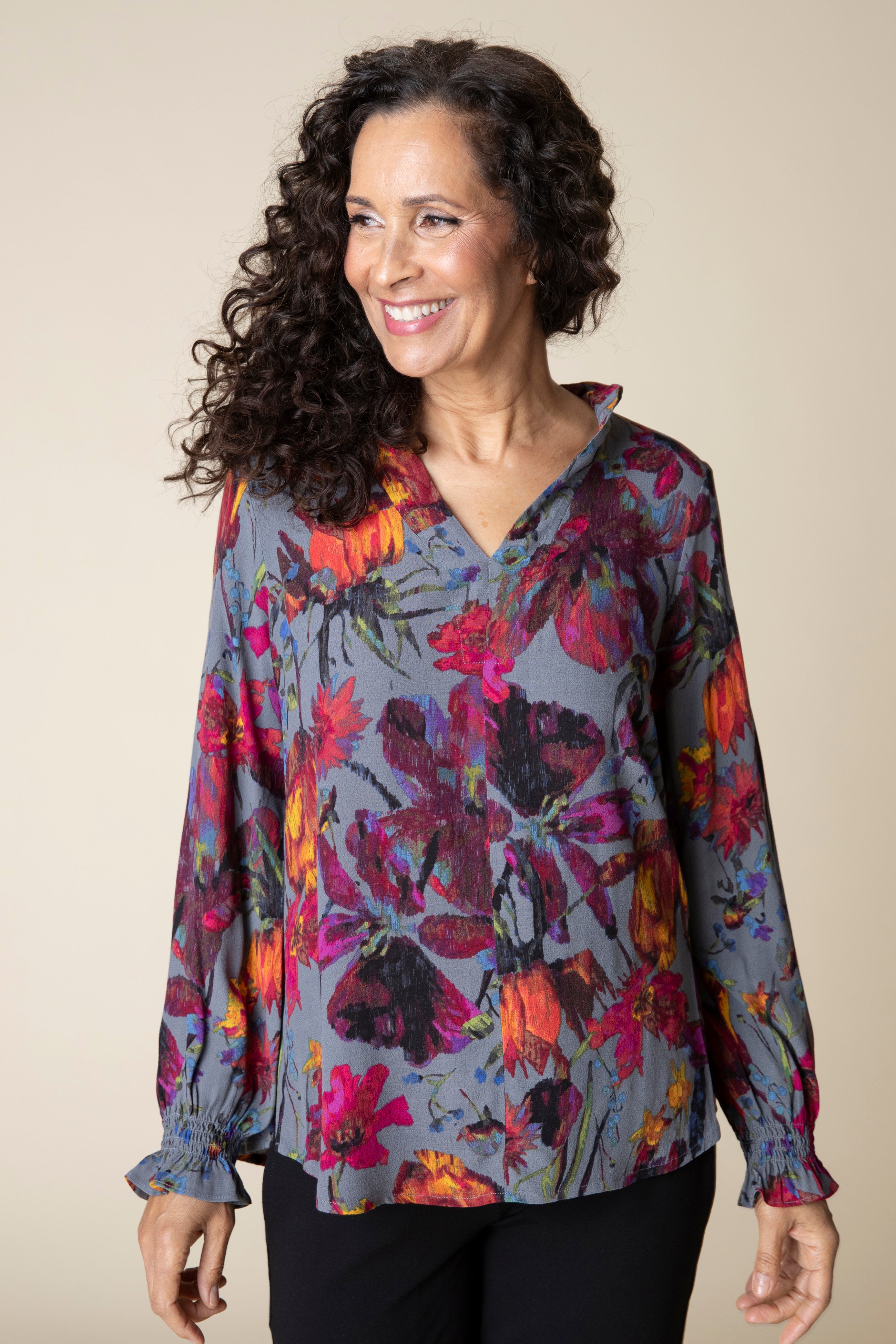 Vintage Print Flounce Shirt - Sugar River Shoppe