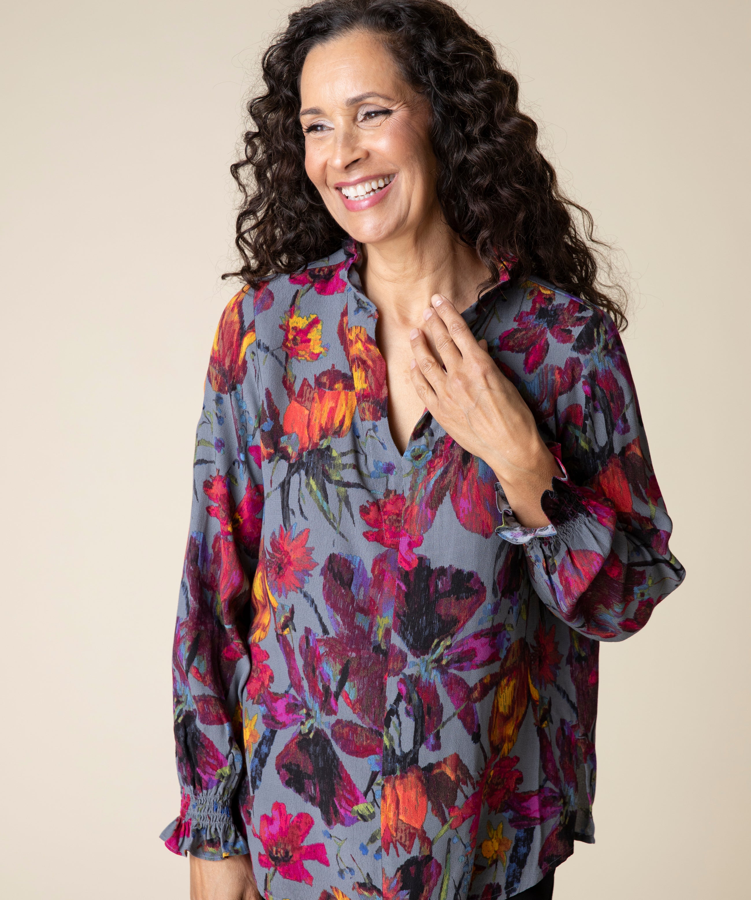 Vintage Print Flounce Shirt - Sugar River Shoppe