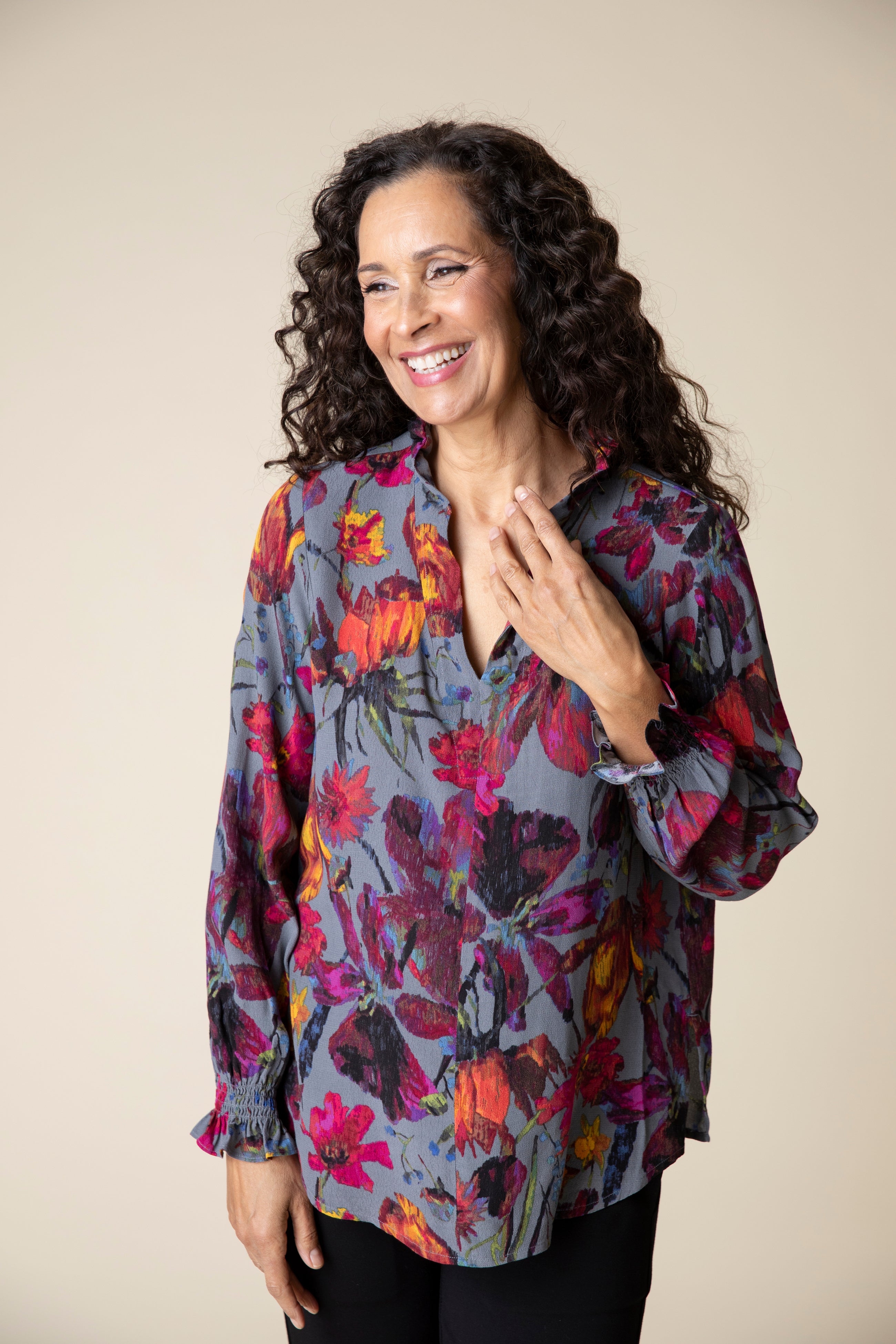 Vintage Print Flounce Shirt - Sugar River Shoppe