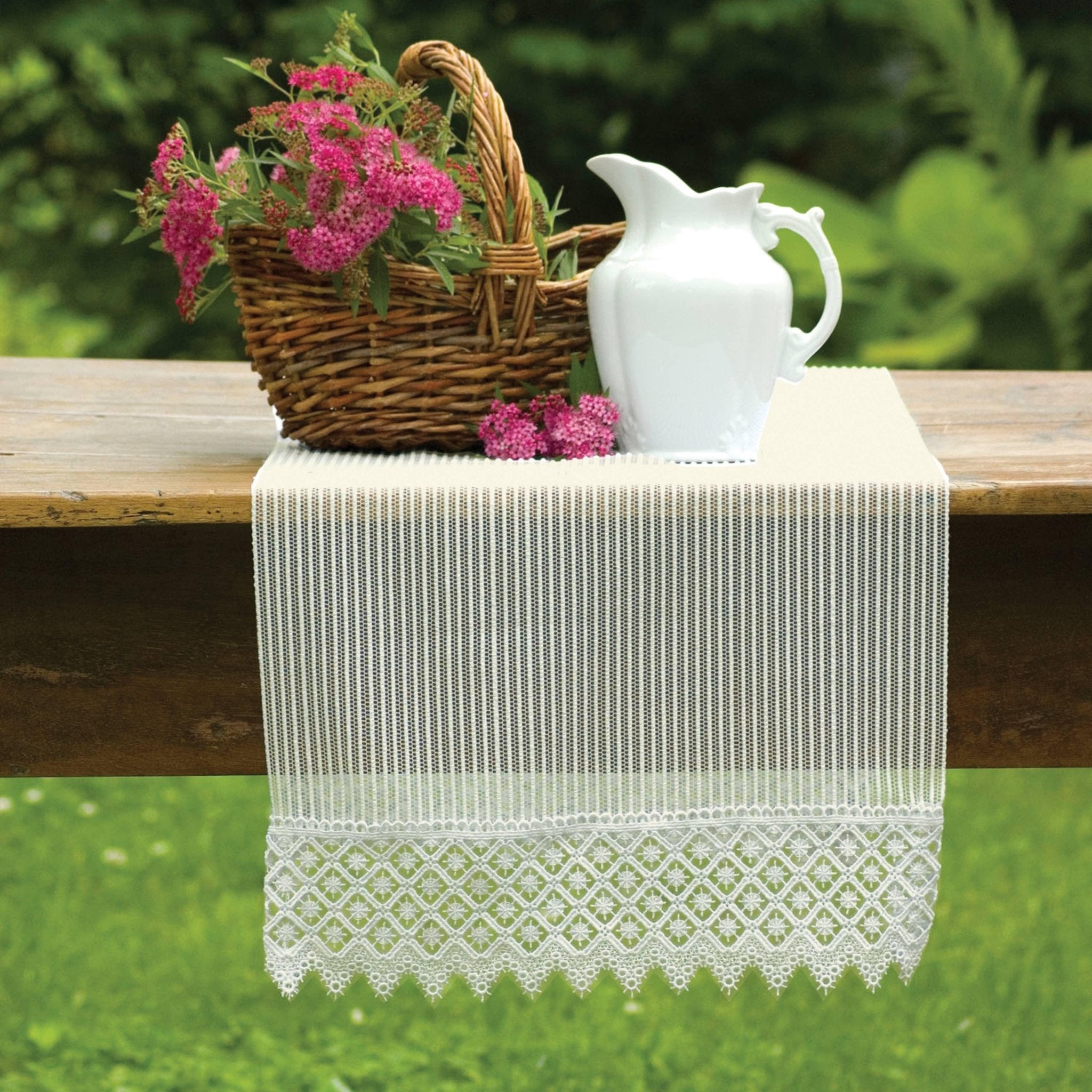 Heritage Chelsea Sheer Lace 14x90 Table Runner Macramé Trim Ecru - Heritage Lace - 734573101412 - Sugar River Shoppe - 