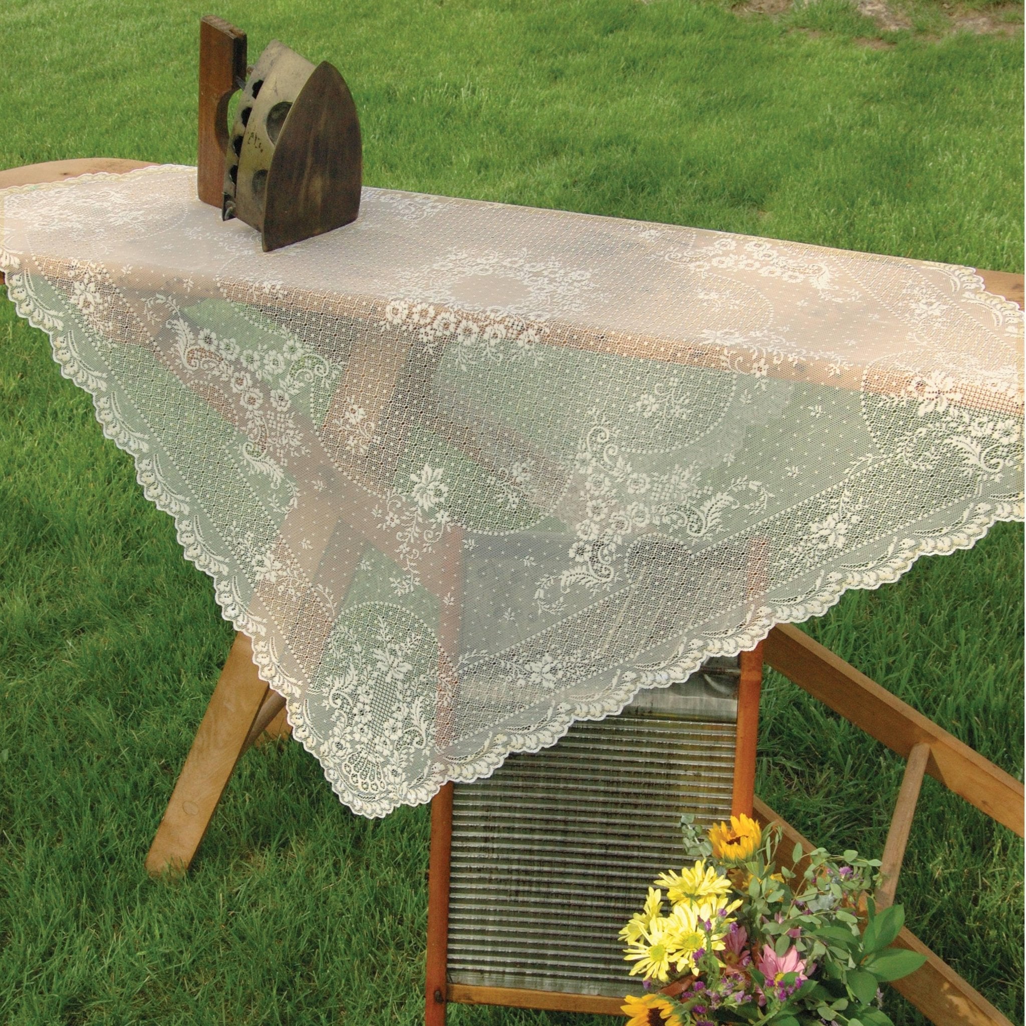 Heritage Floret Cottage Floral 36x36 Lace Tablecloth Ecru - Heritage Lace - 734573064656 - Sugar River Shoppe - 