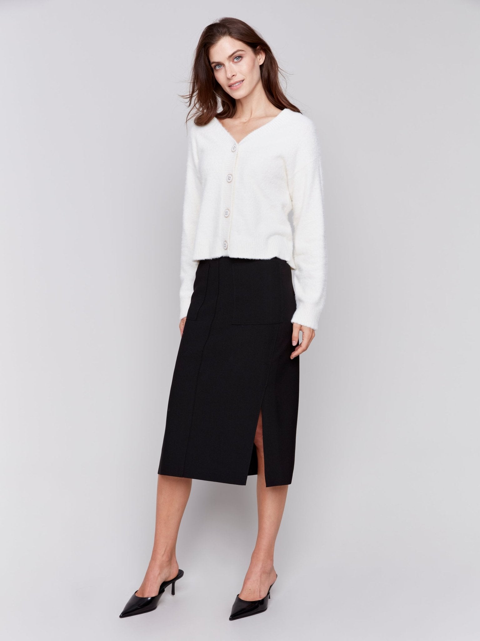 Knee Length Skirt with Side Slits and Pockets - Charlie B - 690178571763 - Sugar River Shoppe - 