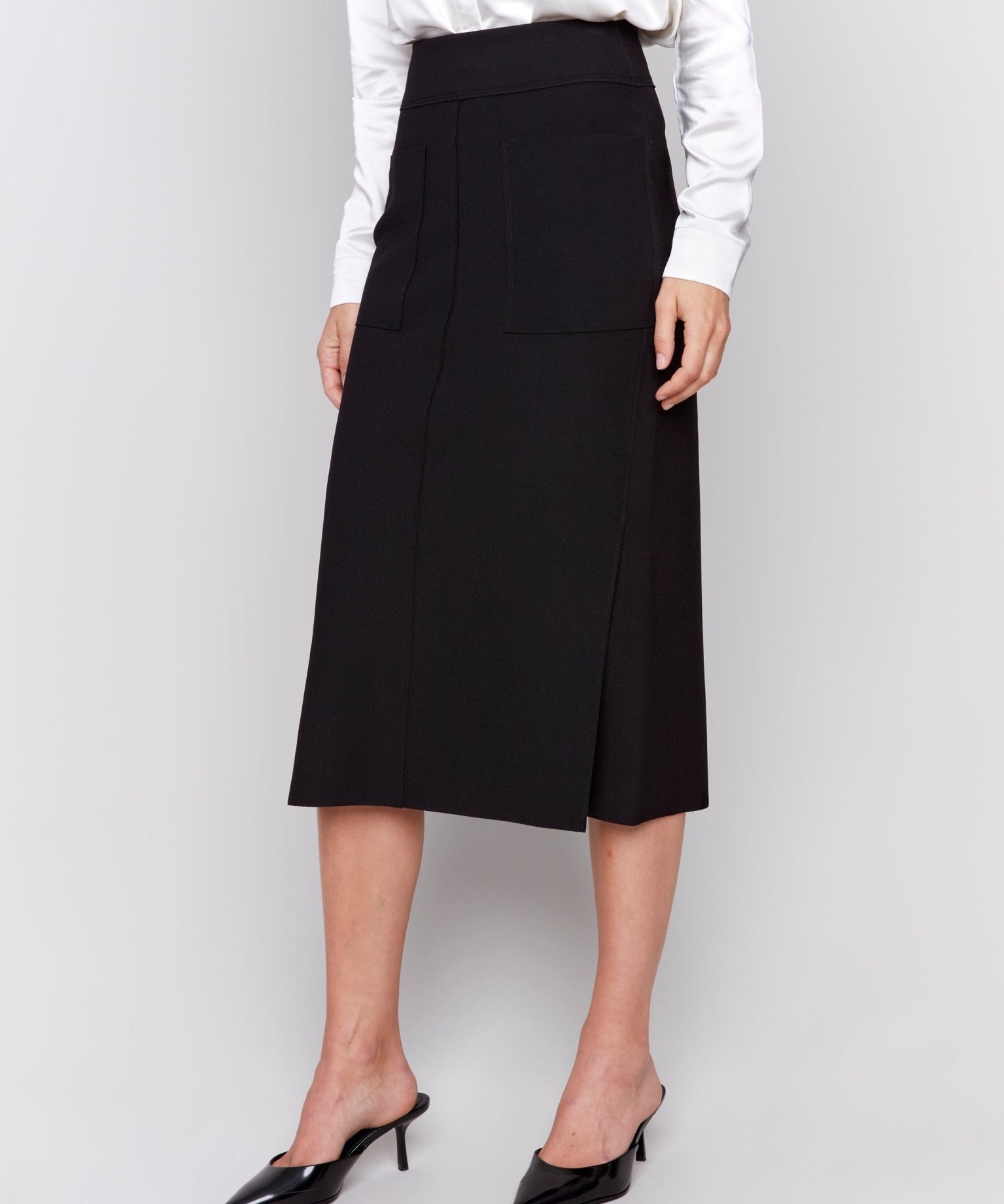 Knee Length Skirt with Side Slits and Pockets - Charlie B - 690178571763 - Sugar River Shoppe - 