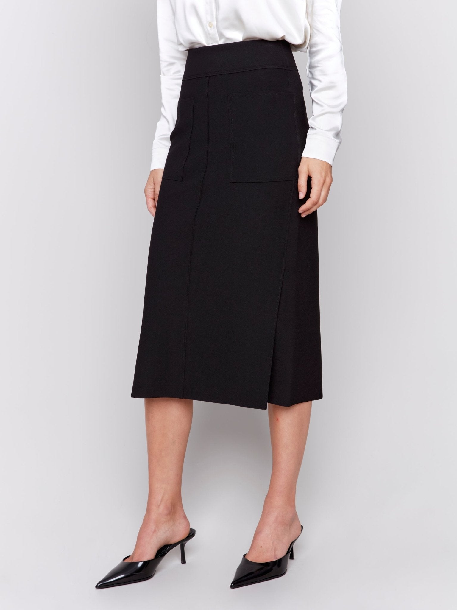 Knee Length Skirt with Side Slits and Pockets - Charlie B - 690178571763 - Sugar River Shoppe - 