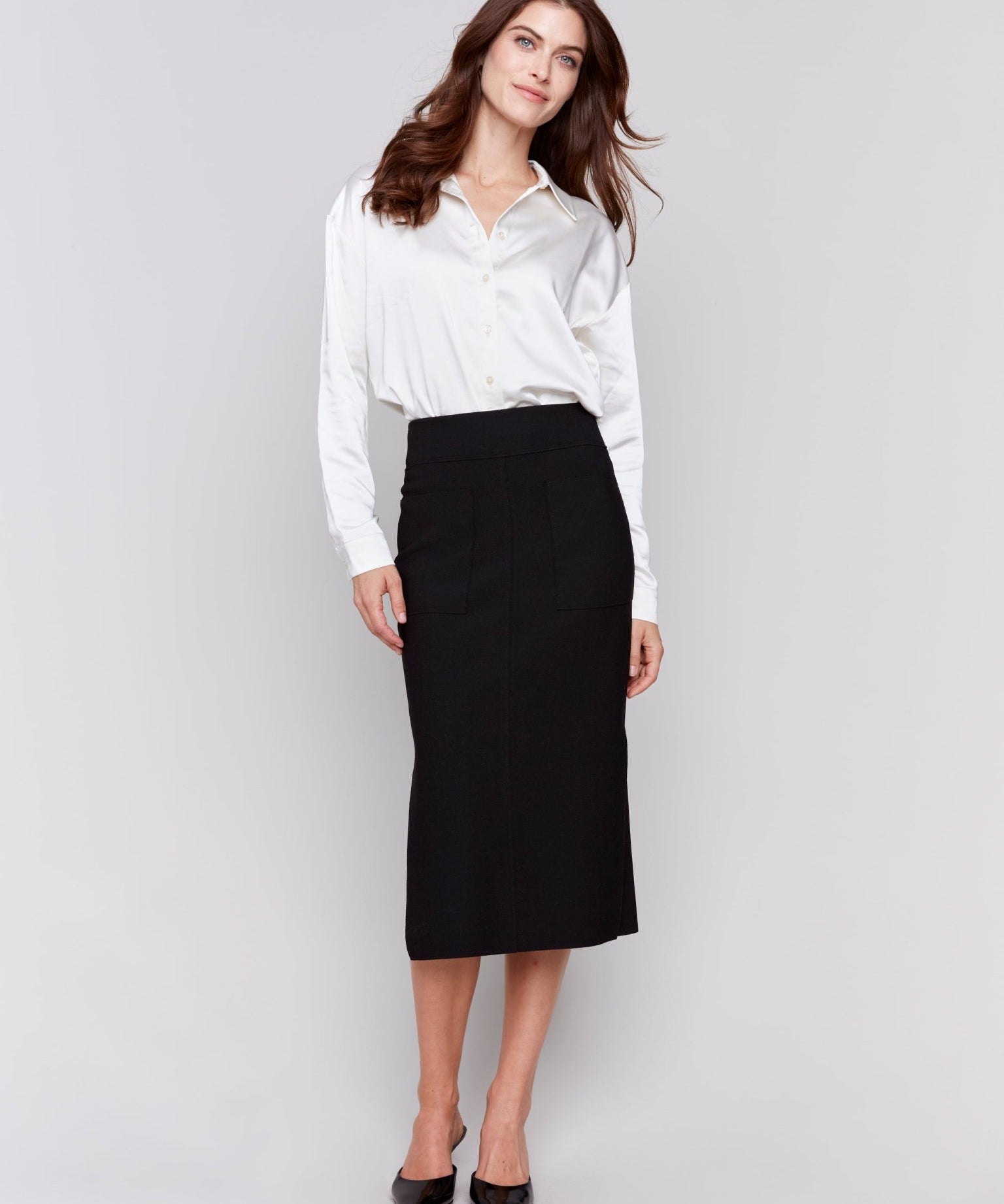 Knee Length Skirt with Side Slits and Pockets - Charlie B - 690178571763 - Sugar River Shoppe - 