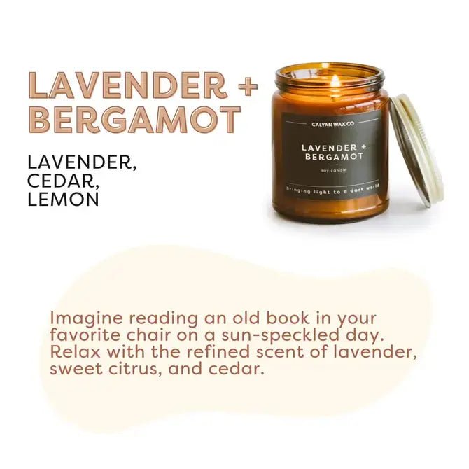 Lavender + Bergamot - Amber Jar Soy Candle - Calyan Wax Co. - 856207008222 - Sugar River Shoppe - 