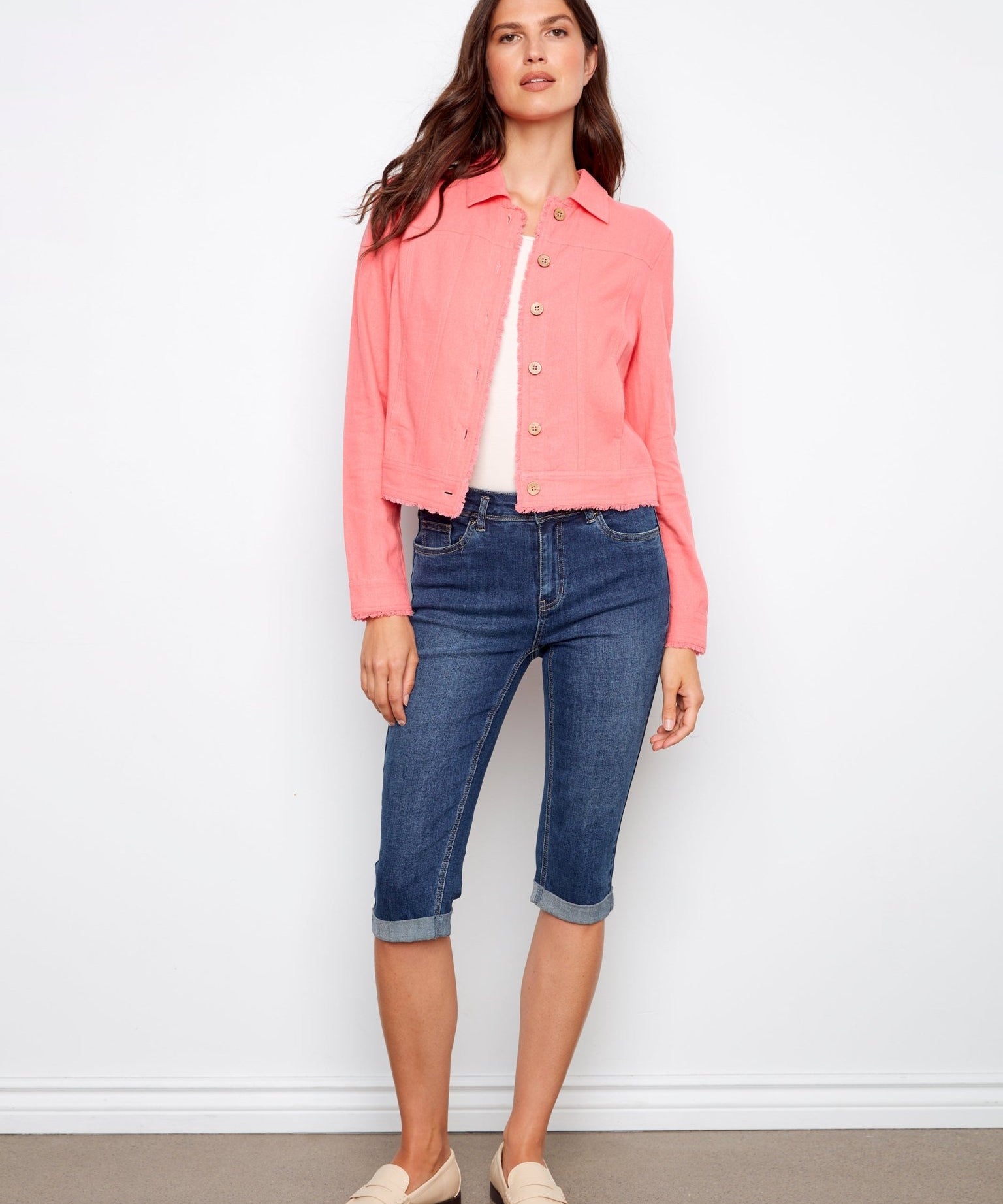 Linen Jacket With Frayed Hem - Charlie B -  - Sugar River Shoppe - 