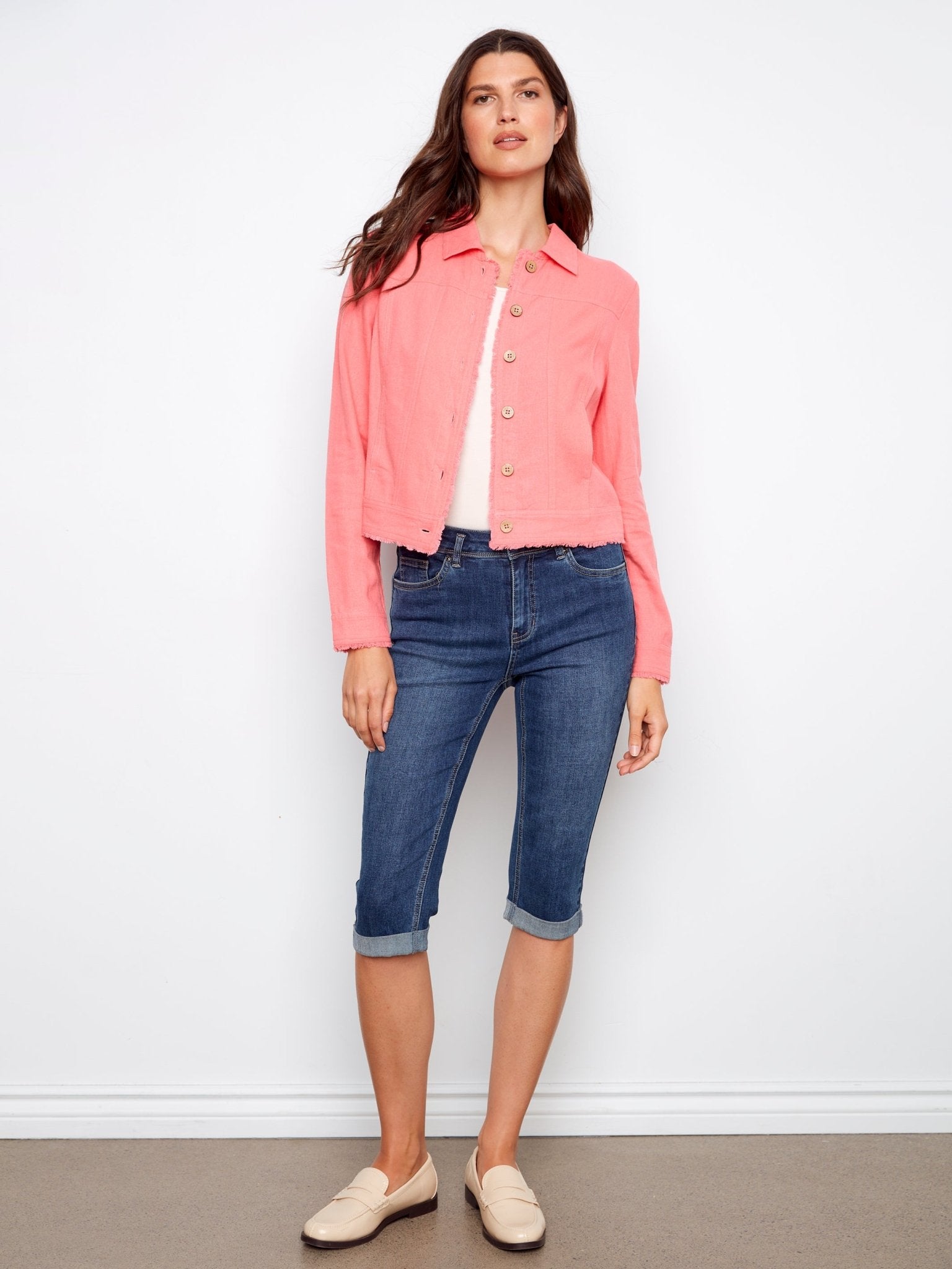 Linen Jacket With Frayed Hem - Charlie B -  - Sugar River Shoppe - 