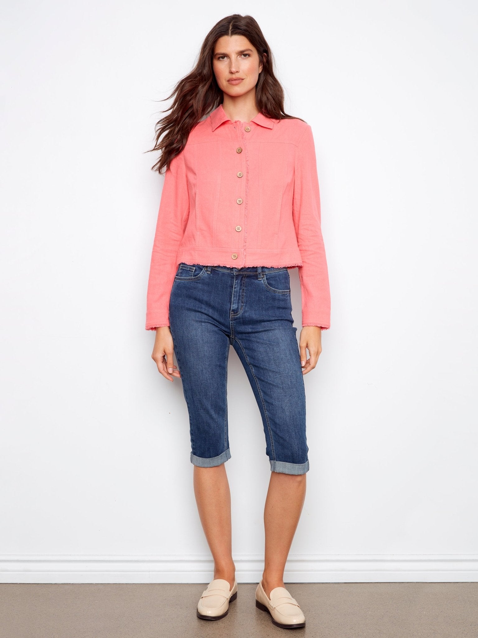 Linen Jacket With Frayed Hem - Charlie B -  - Sugar River Shoppe - 