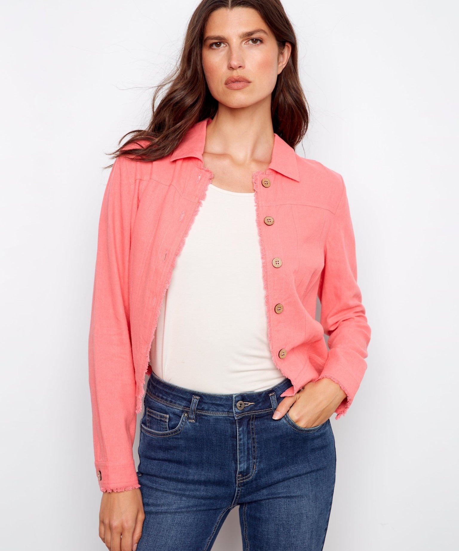 Linen Jacket With Frayed Hem - Charlie B -  - Sugar River Shoppe - 