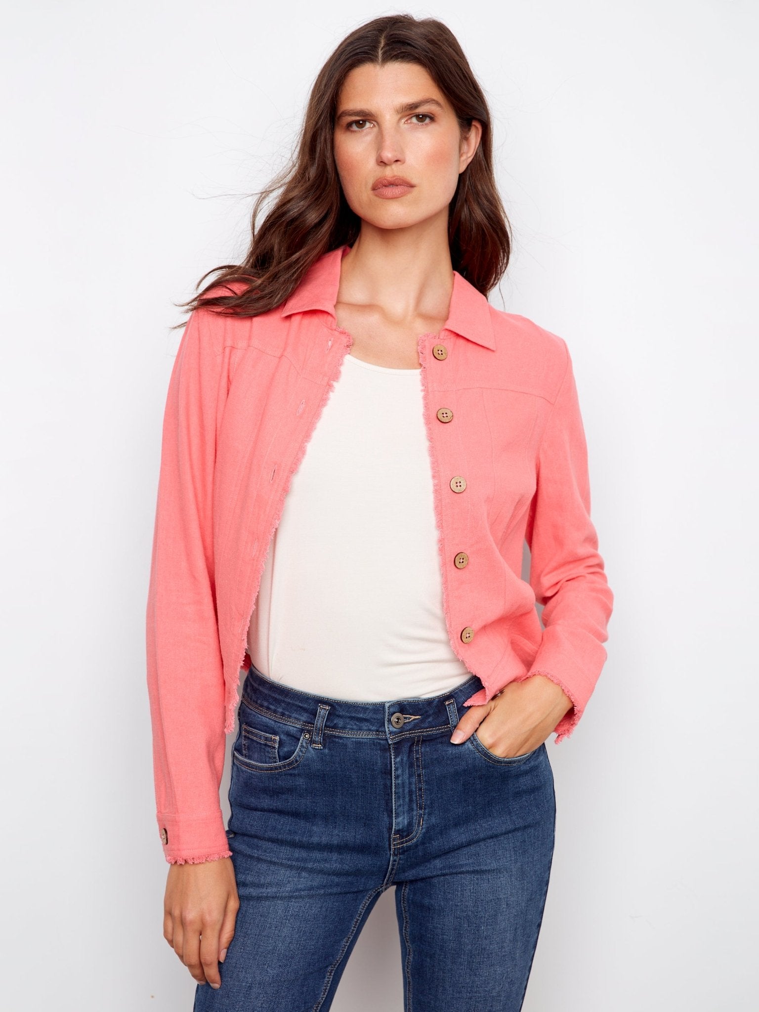 Linen Jacket With Frayed Hem - Charlie B -  - Sugar River Shoppe - 