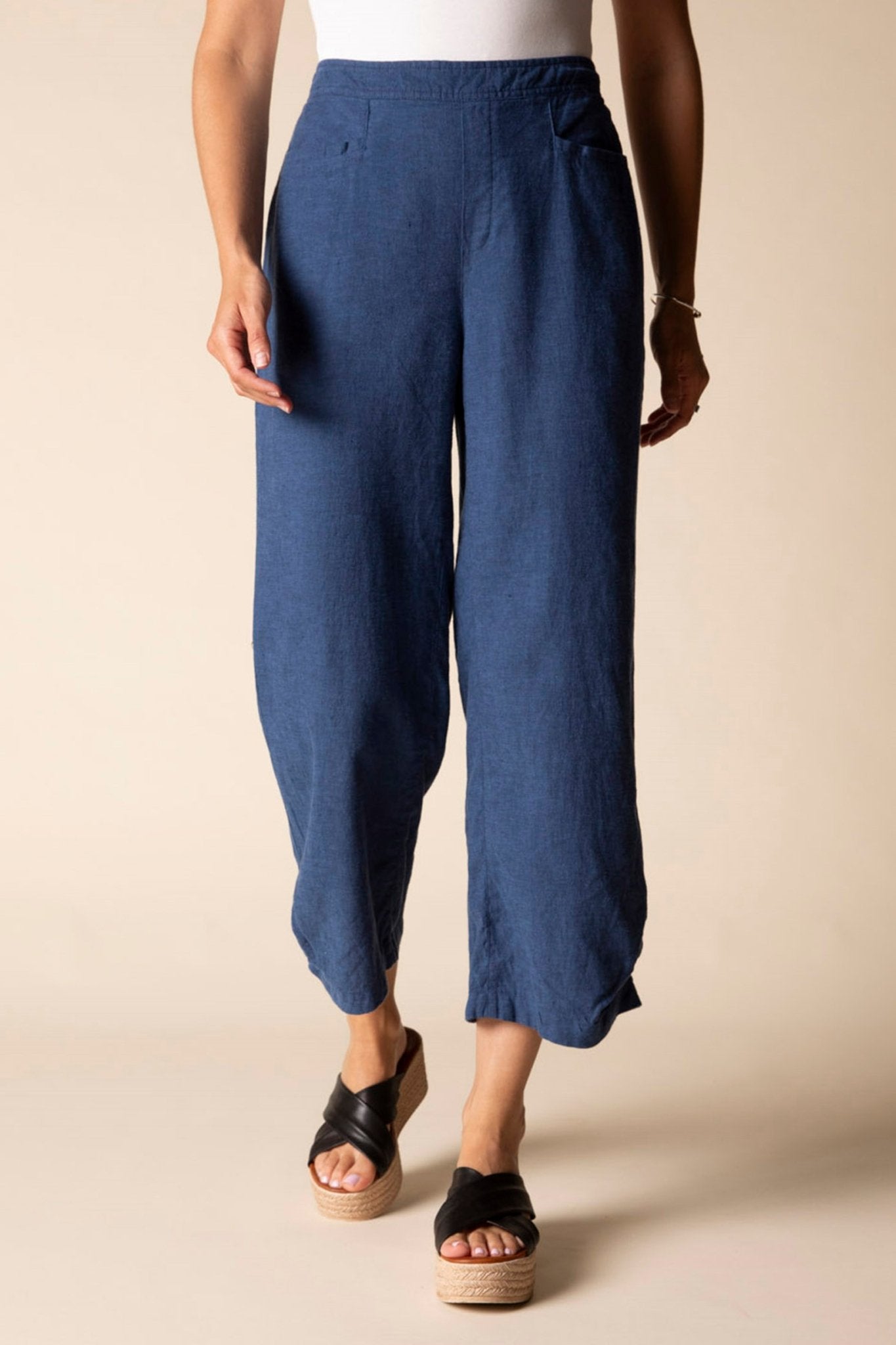 Linen Solid Pleat Button Capri - Habitat - 194451693666 - Sugar River Shoppe - 