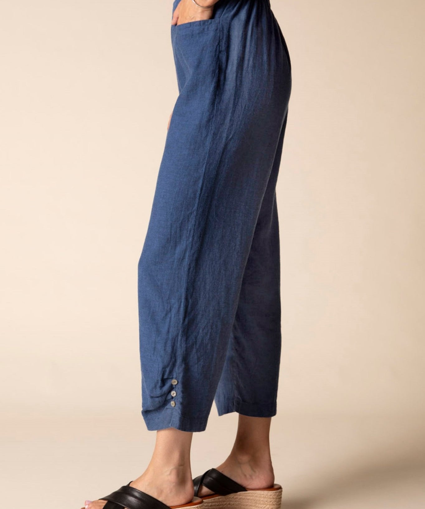 Linen Solid Pleat Button Capri - Habitat - 194451693666 - Sugar River Shoppe - 