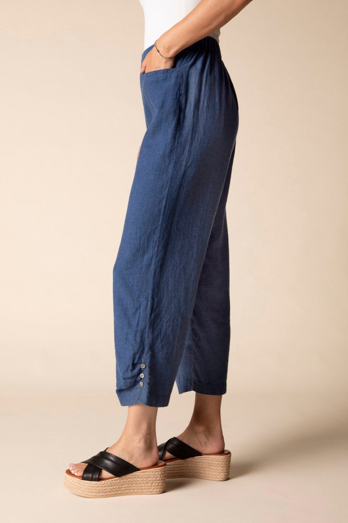 Linen Solid Pleat Button Capri - Habitat - 194451693666 - Sugar River Shoppe - 