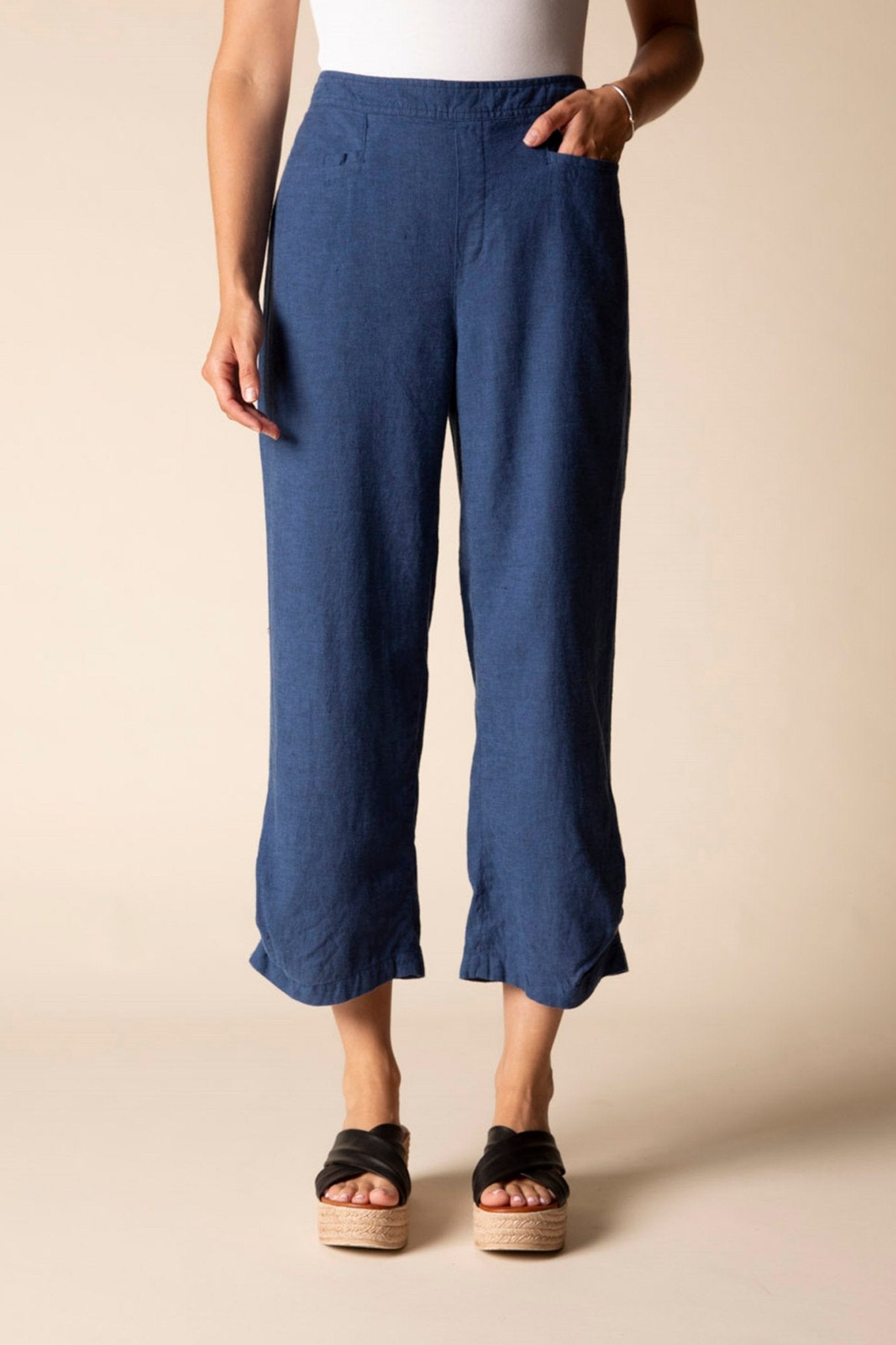 Linen Solid Pleat Button Capri - Habitat - 194451693666 - Sugar River Shoppe - 