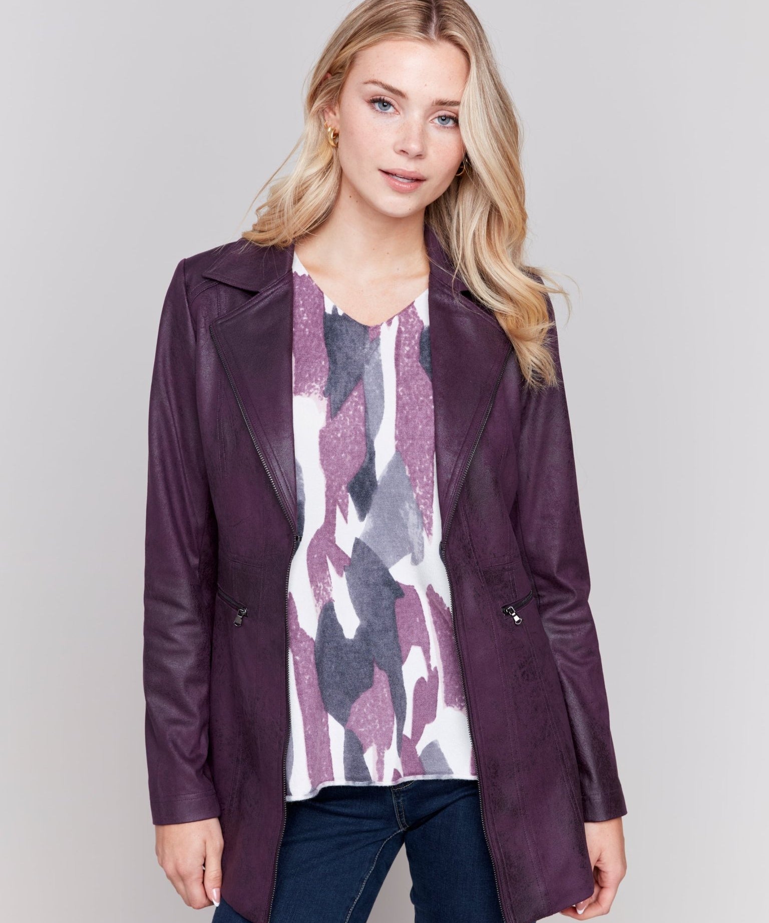 Long Faux Suede Moto Jacket - Charlie B - 690178553059 - Sugar River Shoppe - 
