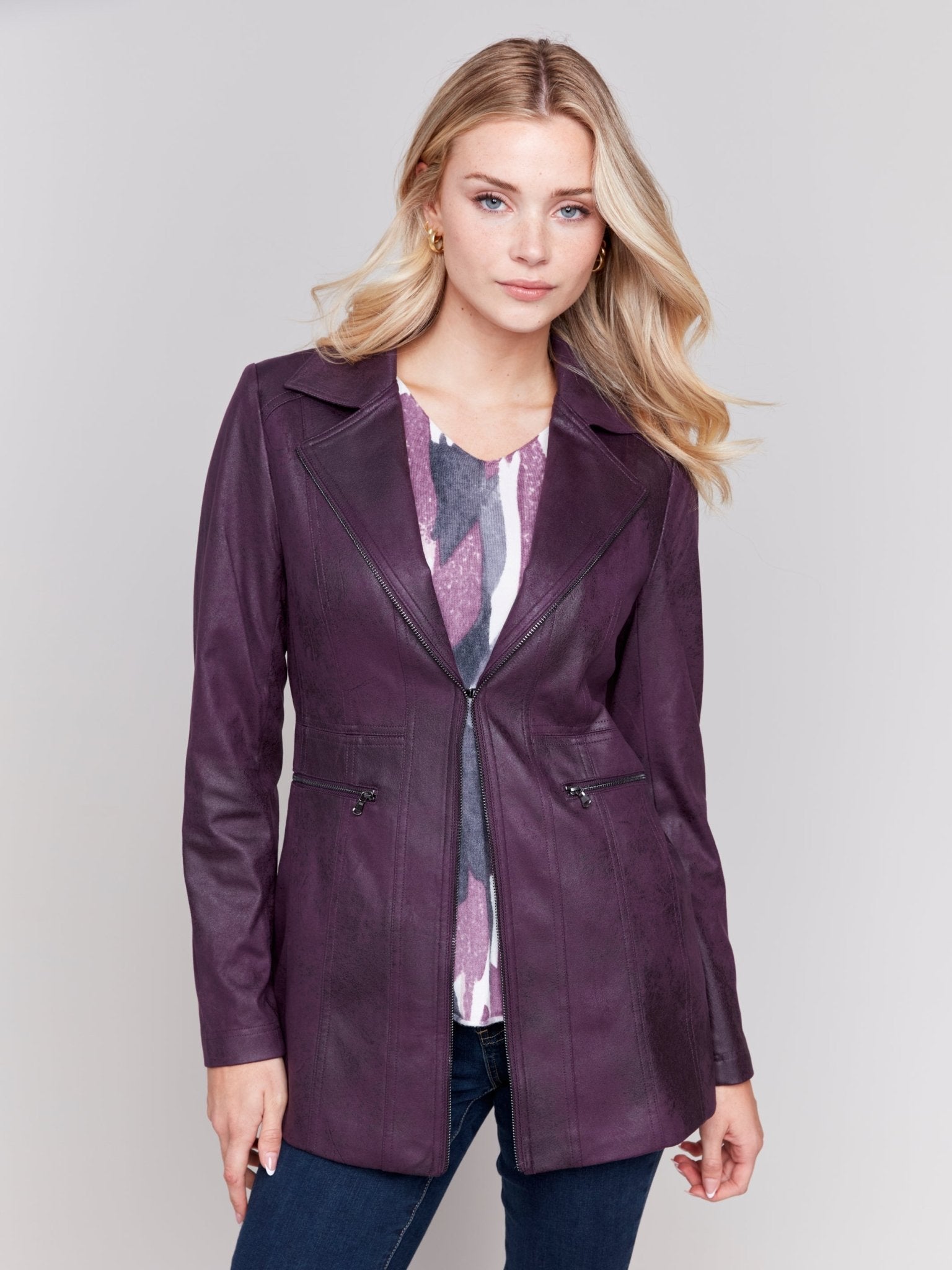 Long Faux Suede Moto Jacket - Charlie B - 690178553059 - Sugar River Shoppe - 