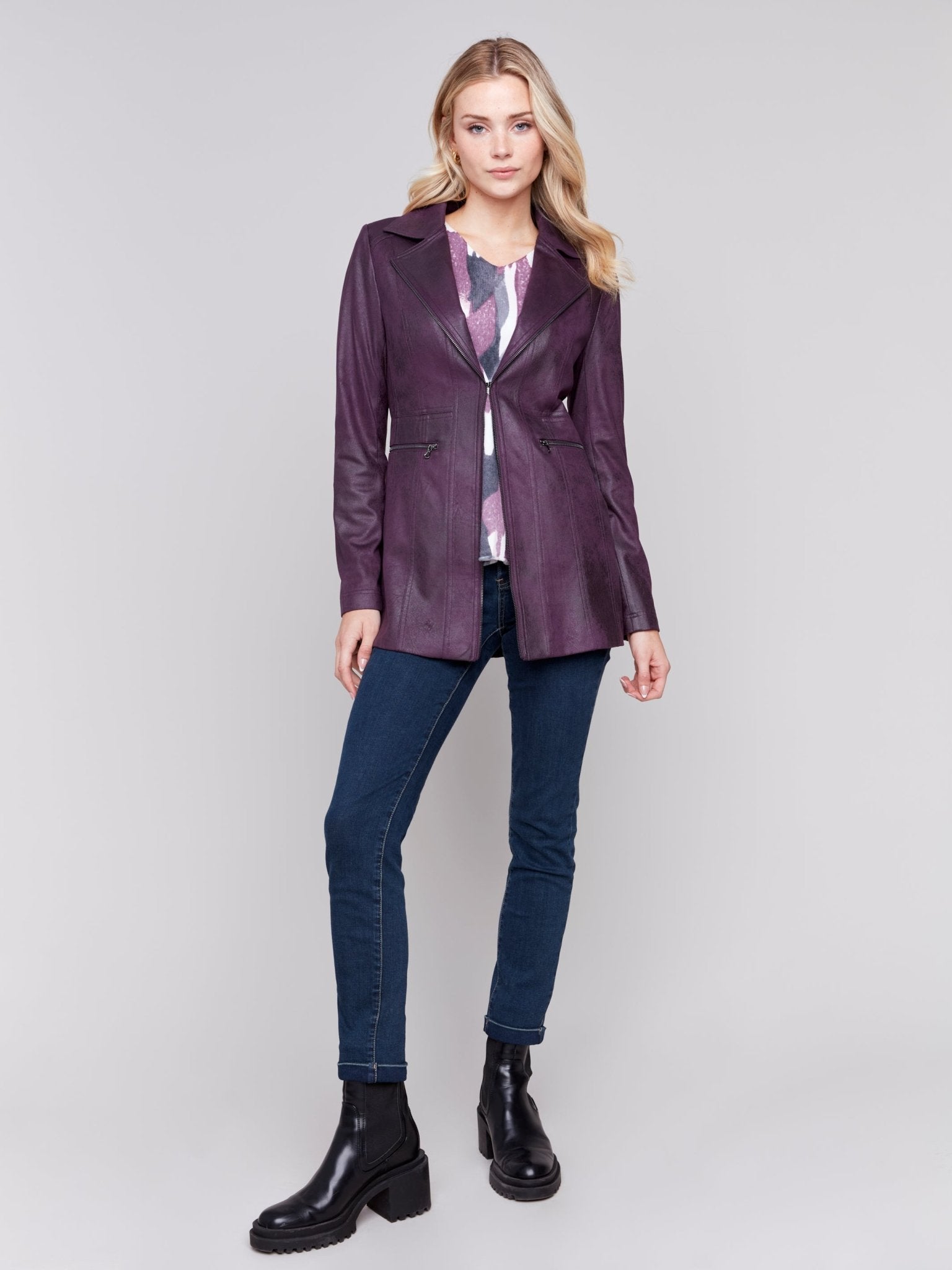 Long Faux Suede Moto Jacket - Charlie B - 690178553059 - Sugar River Shoppe - 