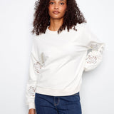 Long Sleeve French Terry Top with Sleeve Embroidery - Charlie B - 690178719196 - Sugar River Shoppe - 