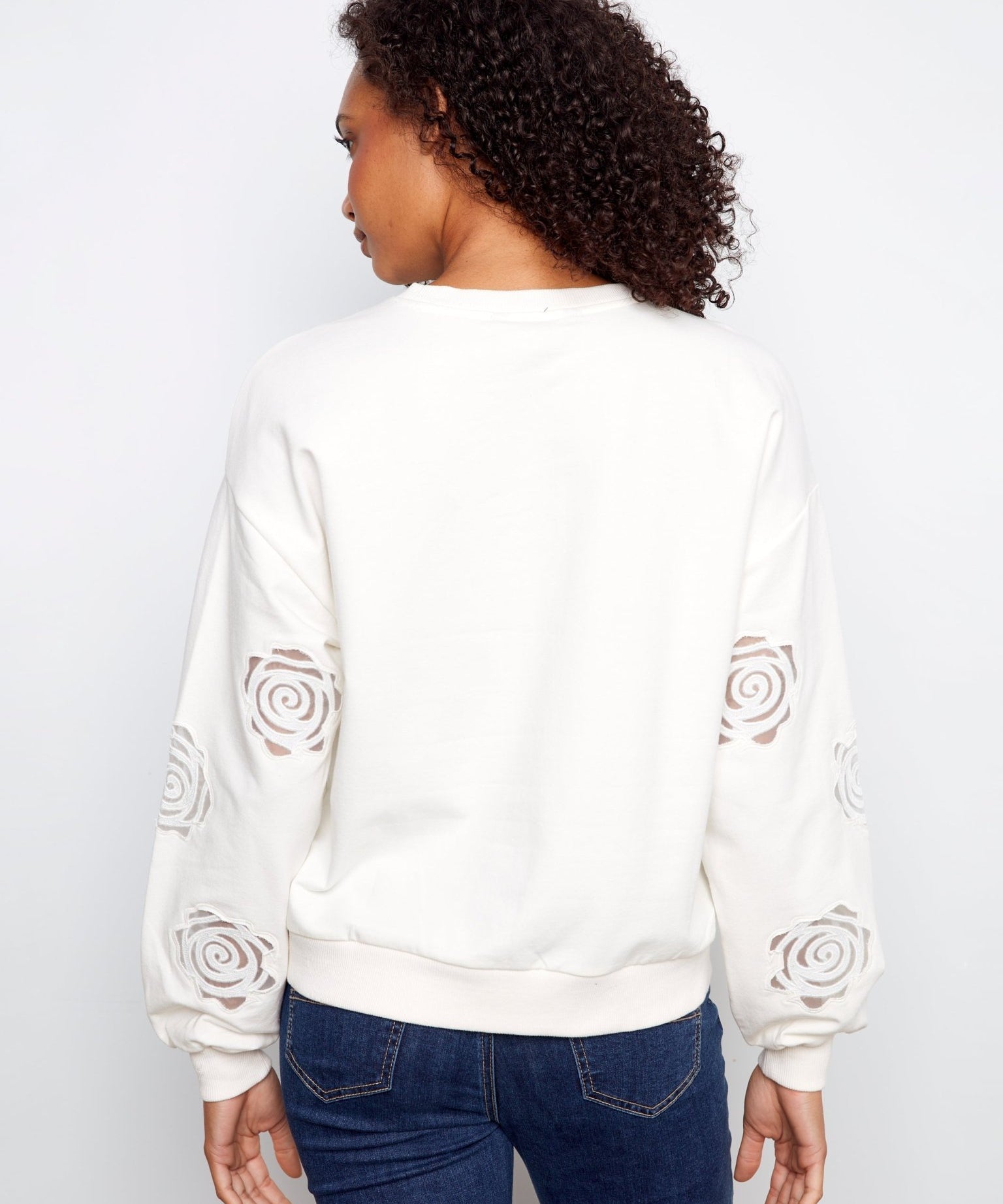 Long Sleeve French Terry Top with Sleeve Embroidery - Charlie B - 690178719196 - Sugar River Shoppe - 